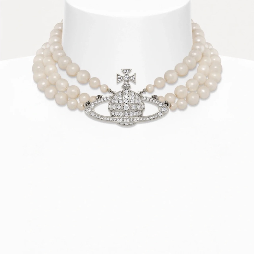 Vivienne Westwood Women's Three Row Pearl Choker - Platinum/Crystal